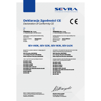 Deklaracja zgodności CE – SEVRA RAC Elegance