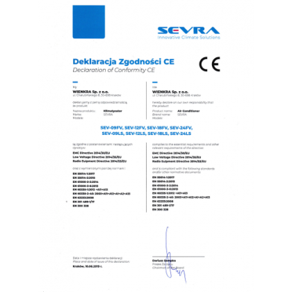 Deklaracja zgodności CE – SEVRA RAC Ecomi/Comfort